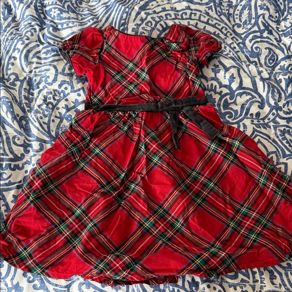 Hope & Henry 4T Plaid Red Kids Dress with Black Bow